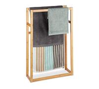Relaxdays Porte-serviettes en bambou avec support pour serviette de bain et support de serviette de bain debout Hauteur x largeur x profondeur : env. 90 x 60 x 20 cm - Naturel