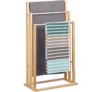 Relaxdays 10020983 Porte-serviettes sur pied 3 bras salle de bain bambou support valet serviteur HxlxP: 84 x 48 x 26 cm, nature