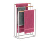 Relaxdays Porte-Serviettes, mélange de matériaux, 3 Barres spacieuses, Non Fixe, HxLxP : 76x45x21,5 cm, Blanc et Nature