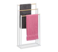 Relaxdays Porte-Serviettes, métallique, 3 Barres, Non Fixe, H x L x P : 86 x 44 x 21 cm, Blanc et Nature