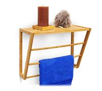 Relaxdays 10019193 Porte-serviettes mural en bambou rangement étagère murale bois salle de bain HxLxP 30 x 42 x 20 cm 3 barres serviettes, nature