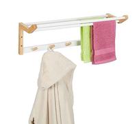 Relaxdays Porte-Serviettes Mural, HxLxP : 22x60x20 cm, Crochets & Barres sèche-Serviettes, Bambou, Naturel/Blanc