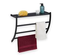 Relaxdays Porte-serviettes mural pour salle de bain 44 x 56,5 x 23 cm tablette et 3 barres noir