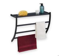 Relaxdays Porte-serviettes mural pour salle de bain 44 x 56,5 x 23 cm tablette et 3 barres noir
