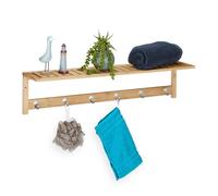 Relaxdays, Porte serviettes mural supports, 6 crochets, bain et entrée, étroit, bambou,HlP 18 x 75 x 16 cm, garde robe