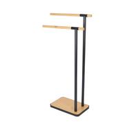 Relaxdays Porte-Serviettes, Non Fixe, 2 Barres, pour Serviettes et torchons, Acier et Bambou, Noir et Nature