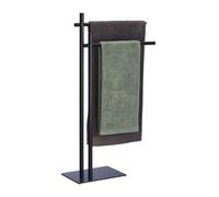 Relaxdays Porte-Serviettes Non Fixe en Acier, 2 Barres, HLP : 87,5 x 51 x 20 cm, Salle de Bain, Cuisine, Chambre, Noir