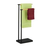Relaxdays Porte-Serviettes Non Fixe, avec 2 Barres, pour la Cuisine ou Salle de Bain, Bambou et Acier, Noir