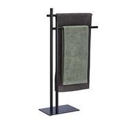 Relaxdays Porte-Serviettes Non Fixe en Acier, 2 Barres, HLP : 87,5 x 51 x 20 cm, Salle de Bain, Cuisine, Chambre, Noir