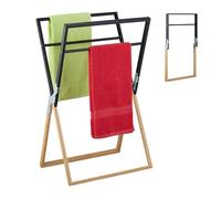Relaxdays Porte-Serviettes Pliable, pour torchons et Serviettes, 4 Barres, en Bambou et Fer, Nature et Noir