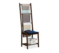 Relaxdays, Marron Porte Portant Range-Serviettes Bain Valet Chambre Chaise Dressing Bambou 133x40x42cm, Foncé, 40 x 42 x 133 cm