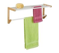 Relaxdays Porte-Serviettes pour Le Mur, en Bambou, 5 Barres, HLP : 25x70x20 cm, Salle de Bain, Nature et Blanc
