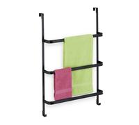 Relaxdays Porte-serviettes, sans perçage, 3 barres 2 crochets, HxLxP : 85x54,5x15 cm, sèche-serviettes, acier, noir