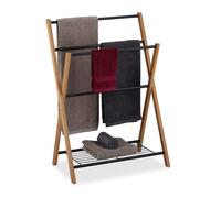 Relaxdays Porte-serviettes Nature – 4 barres, étagère bambou, 87 x 60,5 x 37,5 cm, noir/métal