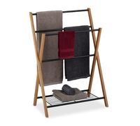 Relaxdays Nature Porte, Support Serviettes de Bain, 4 Barres, Bambou Rangement, 87 x 60,5 x 37,5 cm, Noir, métal