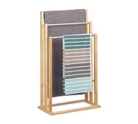 Relaxdays 10020983 Porte-serviettes sur pied 3 bras salle de bain bambou support valet serviteur HxlxP: 84 x 48 x 26 cm, nature
