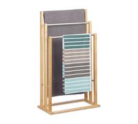 Relaxdays Porte-serviettes sur pied 3 bras salle de bain bambou support valet serviteur HxlxP: 84 x 48 x 26 cm, nature