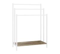 Relaxdays Porte-Serviettes sur Pied avec Tablette, 82,5x60x28 cm, Aspect Bois, 3 Barres, Naturel/Blanc