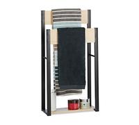Relaxdays Porte-Serviettes Sur Pied Design U 2 Étagères Support Serviettes de Bain SDB 86x45x19cm, Bois+Acier, Nature