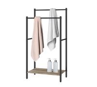 Relaxdays Porte-Serviettes sur Pied en Bois, 2 Barres, Tablette, Aspect Bois/Noir, 81,5 x 42 x 24 cm
