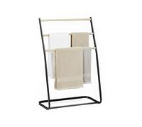 Relaxdays Porte-Serviettes sur Pied en Fer, échelle 3 barreaux, sans perçage, 86 x 58 x 30 cm, Noir