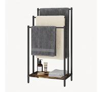 Relaxdays Porte-Serviettes sur Pied Style Industriel, 3 Barres, Tablette, Brun foncé/Noir, 81x43x28 cm