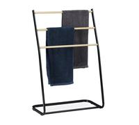 Relaxdays Porte-serviettes sur pieds, échelle, escalier 3 barres, métal bois support serviette bain, 86x58x30 cm, noir