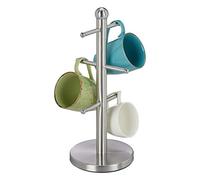 Relaxdays porte-tasses, avec 6 barreaux, à poser, acier inoxydable, argenté | pour mugs de café, cuisine, arbre rond