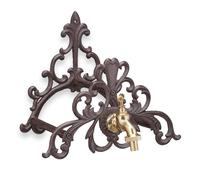 Relaxdays Porte Tuyau d’arrosage, Support Jardin, en Fer forgé, Robinet, Fixation Murale, Design d’antan, Marron foncé