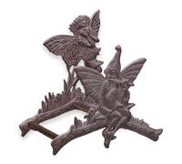 Relaxdays Porte Tuyau d’arrosage, décoration Jardin, en Fer forgé, Motif Elfes, féerique, Fixation Murale, Marron foncé