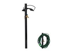 relaxdays Porte-Tuyau d’arrosage avec Robinet, 2X connecteurs 3/4", adaptateurs 1/2" Inclus, Acier, 107,5x33x18 cm, Noir