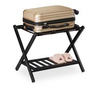Relaxdays Porte-Valise Pliant, Bois, H x L x P : 54,5 x 66 x 44,5 cm, 2 étagères, Repose Bagages hôtel, Noir