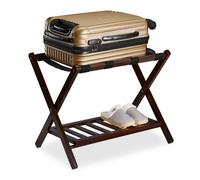 relaxdays Porte-Valise Pliant, Bois, H x L x P : 54,5 x 66 x 44,5 cm, 2 étagères, Repose Bagages hôtel, Marron