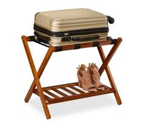 Relaxdays Porte-Valise Pliant, Bois, H x L x P : 54,5 x 66 x 44,5 cm, 2 étagères, Repose Bagages hôtel, Nature