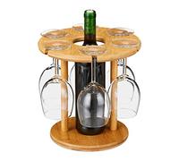 Relaxdays Porte-Verre à vin, Bambou, pour 6 récipients, Ø de 25 cm, Cadeau, Bar, serviteur Support à Bouteille, Nature