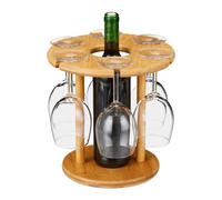 relaxdays Porte-Verre à vin, Bambou, pour 6 récipients, Ø de 25 cm, Cadeau, Bar, serviteur Support à Bouteille, Nature