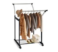 Relaxdays Portemanteau Mobile, Double Tringle, Grande étagère, Hauteur réglable de 108 à 160 cm, Argent/Noir