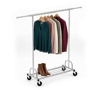 Relaxdays: porte-vêtements à roulettes en acier chromé, tringle réglable et extensible pour charges lourdes