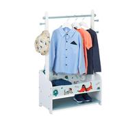 Relaxdays Portemanteau, 4 crochets, 2 étagères, barre de penderie, HLP env. 101x71x30 cm, chambre d'enfant, multicolore