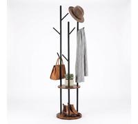 Relaxdays Portemanteau, 8 Crochets, 2 tablettes, pour Vestes, Marron/Noir