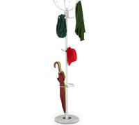 Relaxdays Porte manteau support parapluies,16 crochets, HxD 176,5 x 36,5 cm, pied en marbre, garde robe droit, blanc
