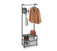 Relaxdays Portemanteau avec Support Chaussures, Autonome, dans entrée,Garde Robe Droit, métal, HxlxP 183 x 61x 34cm Noir