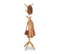 Relaxdays Portemanteau en Bambou Moderne, 8 Crochets, Porte-Vestes Design en Bois, HxlxP : 179 x 40,5 x 40,5 cm, Nature