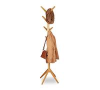 Relaxdays Portemanteau en Bambou Moderne, 8 Crochets, Porte-Vestes Design en Bois, HxlxP : 179 x 40,5 x 40,5 cm, Nature