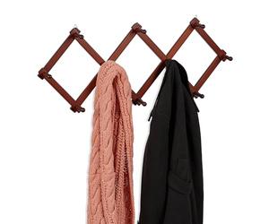 Relaxdays Portemanteau en bois, rangement réglable, 10 crochets, pour vestes, support pliable, patères, marron