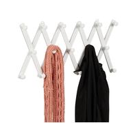 Relaxdays Portemanteau en Bois, Rangement réglable, 17 Crochets, pour Vestes, Support Pliable, patères, Blanc