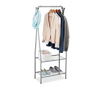 Relaxdays Portemanteau en métal (Fer), Portant à vêtements, 2 étagères, 4 Crochets, H x L x P : 158 x 60 x 33 cm, Gris