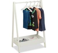 Relaxdays Portemanteau Enfants, h x l x p 99 x 64,5 x 42,5 cm, tringle à vêtements avec tablette, chambre d'enfant, portemanteau sur pied, blanc, 1 pièce