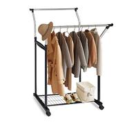 Relaxdays Portemanteau Mobile, Double Tringle, Grande étagère, Hauteur réglable de 108 à 160 cm, Argent/Noir