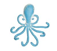 Relaxdays Portemanteau Mural en Forme de Pieuvre, 6 Crochets, Fonte, HxLxP 16,5x15,5x4 cm, Porte-clés, Bleu Clair/Blanc